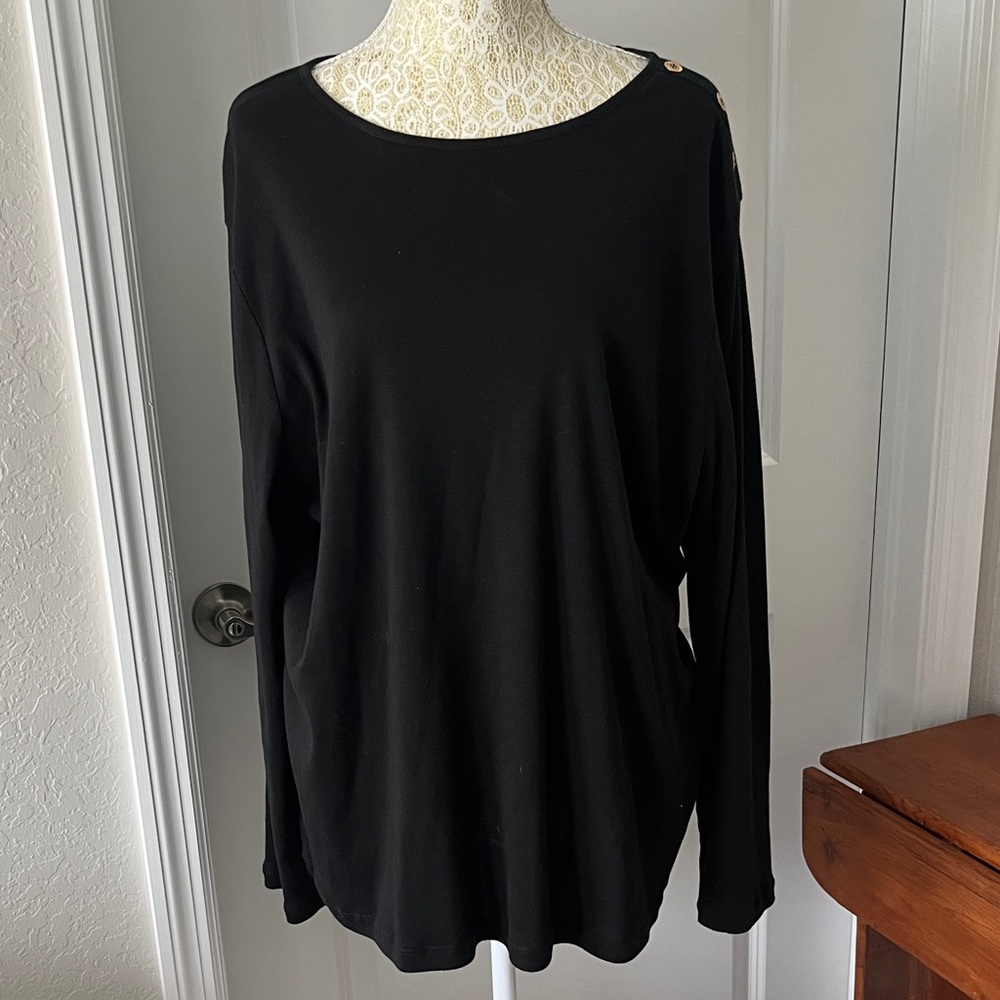 Lauren Ralph Lauren Black Long Sleeve Top with Shoulder Buttons